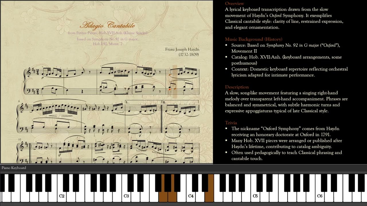 Haydn — Adagio Cantabile in D-major, Hob.XVII-Anh | Piano Sheet Music Tutorial