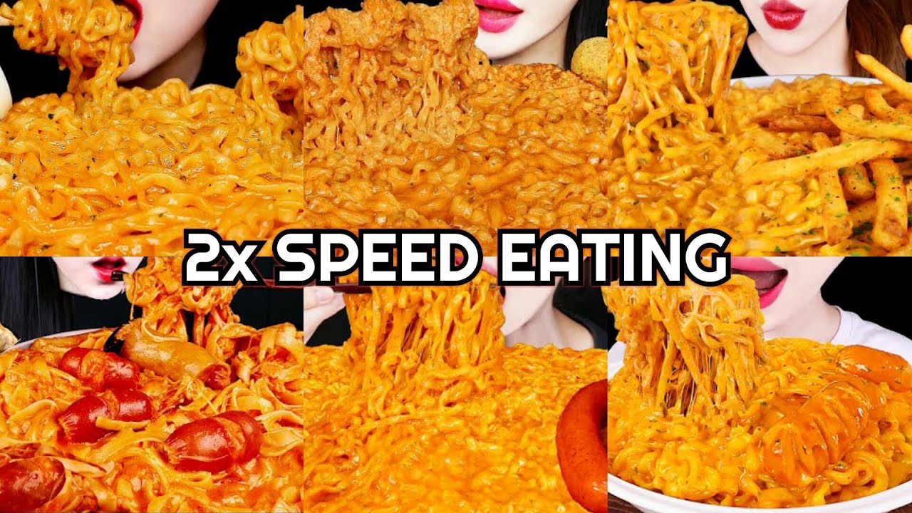 Cheese Carbonara Fire Noodle Mukbang | ASMR 2x Speed Eating Show