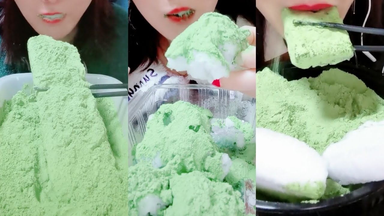 얼음먹방 MATCHA POWDER ICE EATING ASMR P59 💚🍵 CRUNCH ICE BLOCK ICE 녹차 | Матча | 抹茶