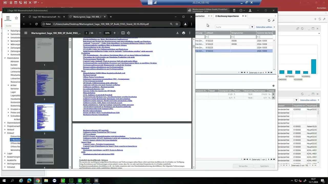 Sage 100 9.0.8 - E Rechnung importieren