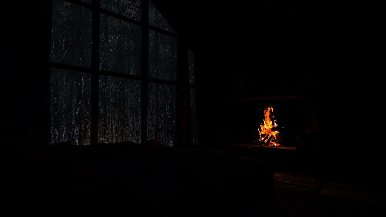 Rain & Crackling Fireplace in a Cozy Cabin | Warm Night Sounds for Calm and Deep Rest