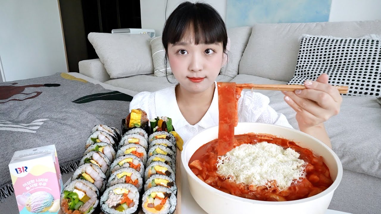직접만든 김밥에 엽기떡볶이 먹방🧚‍♀🔥드디어 먹어보는 엽떡 밀키트+삼겹살김밥/참치김밥/치즈김밥 REALSOUND MUKBANG | Gimbap,Tteokbokki :D