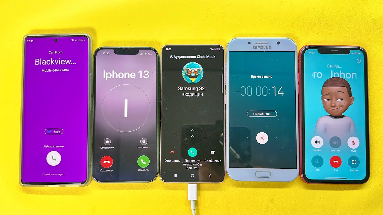 Five incoming Call WhatsApp vs Timer & Fake iPhone 11, Samsung S21, A7, 13, BlackView