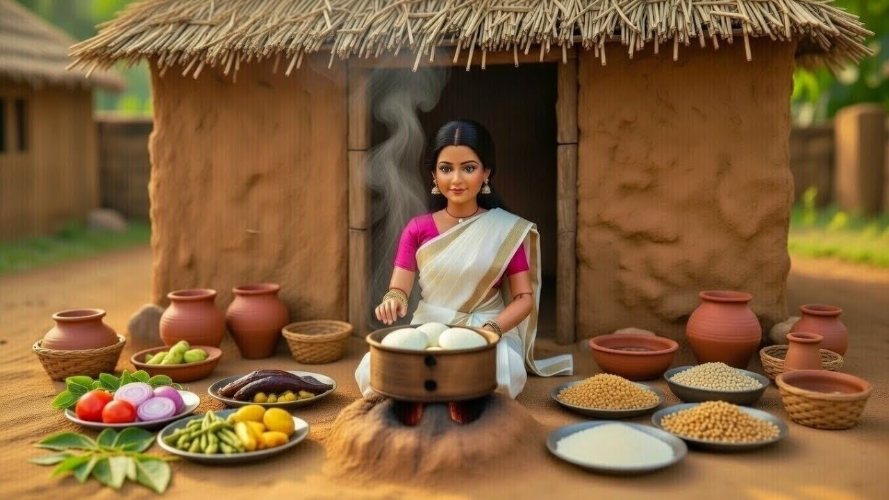 Tiny Idli sambar Making with Doll/Miniature village cooking/The Tiny Kitchen ASMR