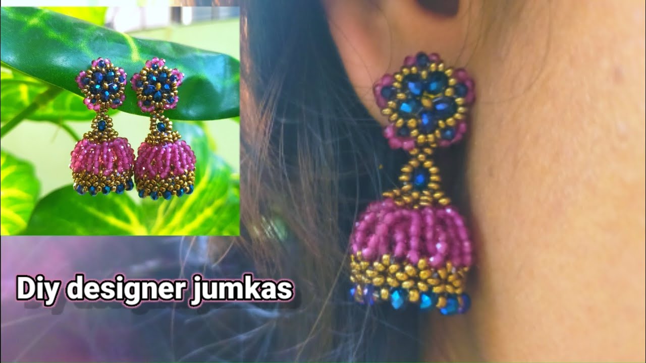 How to make designer beaded Jhumka making with step by step for beginner || Jhumka earring making