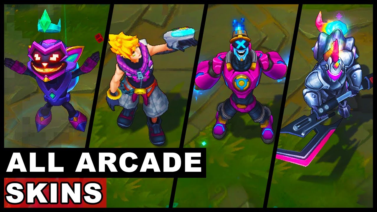 All Arcade Skins New and Old Brand Ziggs Malzahar Ahri Riven Veigar Hecarim Ezreal League of Legends