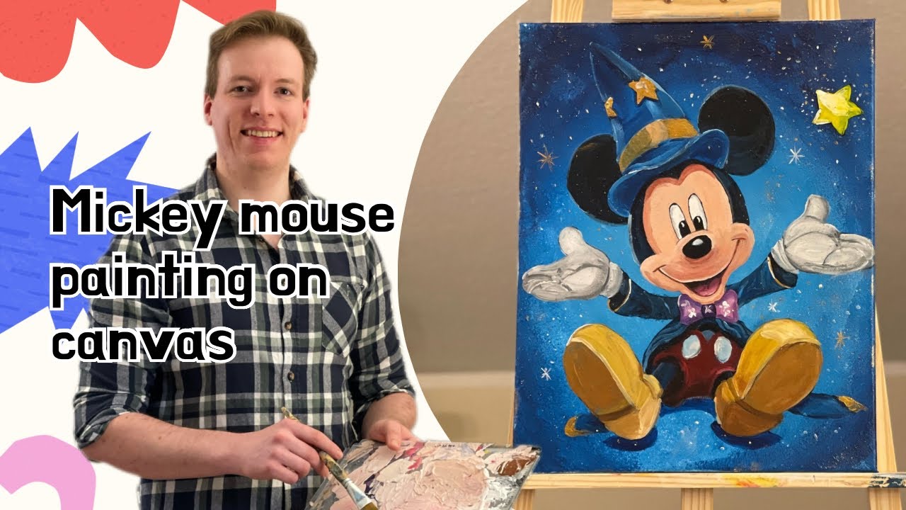 How to paint Mickey Mouse on canvas | step-by-step | วาดมิกกี้เมาส์สีอะคริลิค บนผ้าใบแคนวาส