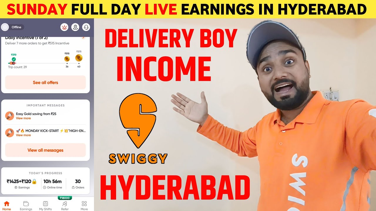 Food Delivery Boy Sunday Earnings 🤑 Swiggy Delivery Boy Job in Hyderabad #deliveryjob #swiggy 