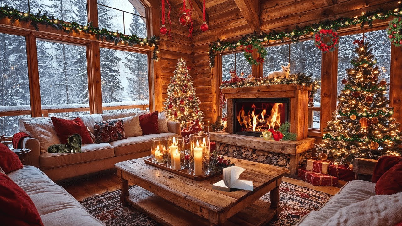 Ontspannende Kerst Jazzmuziek & Warm Knappend Haardvuur 🎄Winterse Kerstsfeer om te Ontspannen