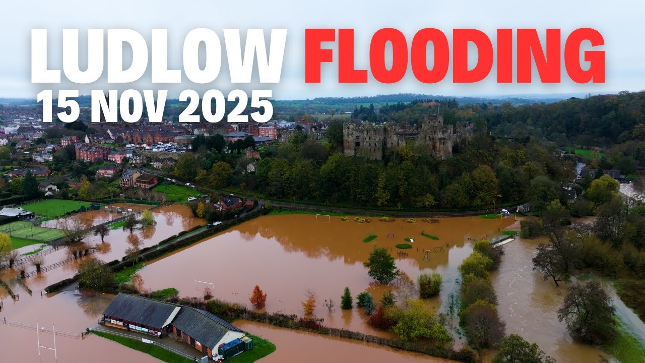 Ludlow Flooding &ndash; River Teme (on 15 November 2025) | Ludlow Castle, Tennis Courts & Rugby Club