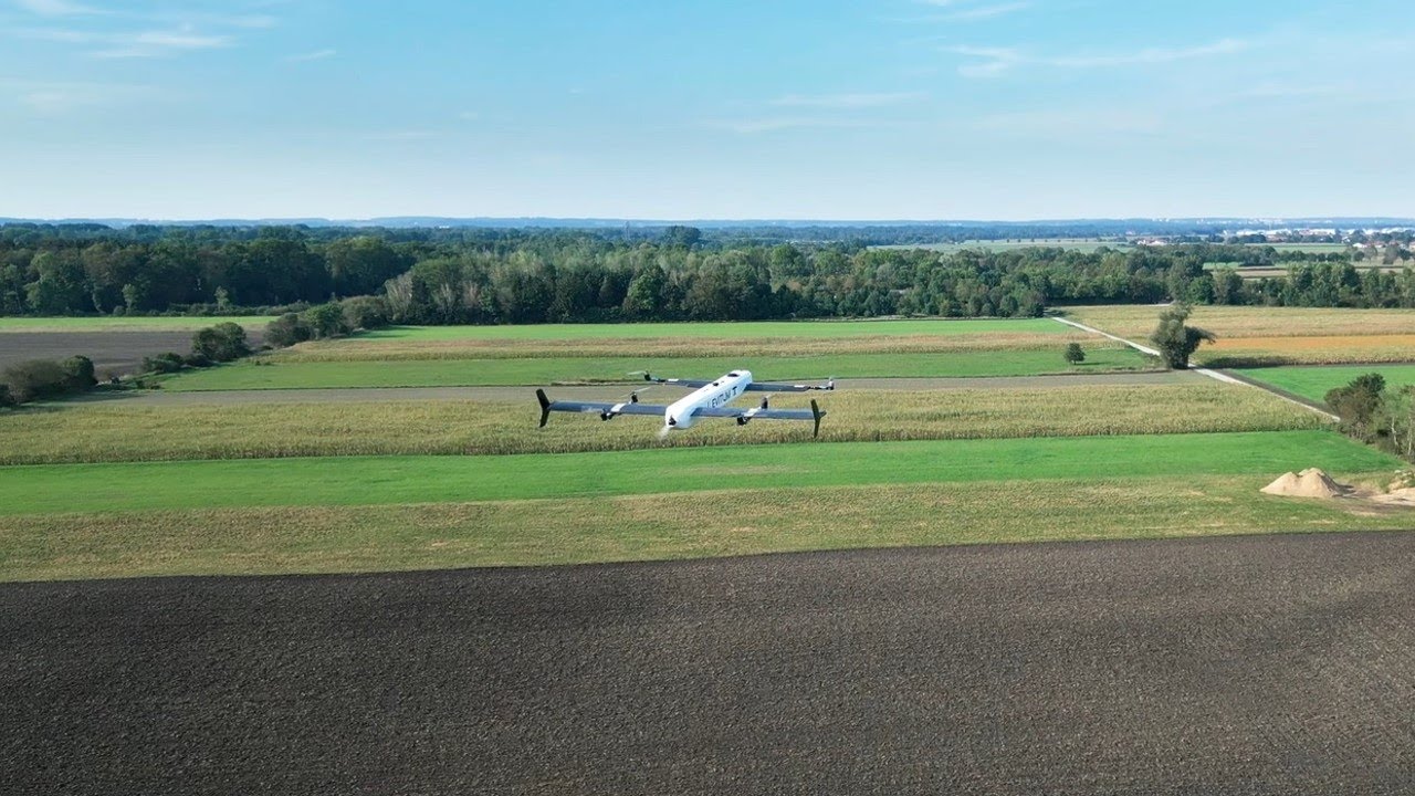 eVTOL Drone Performing Transition into Horizontal Flight