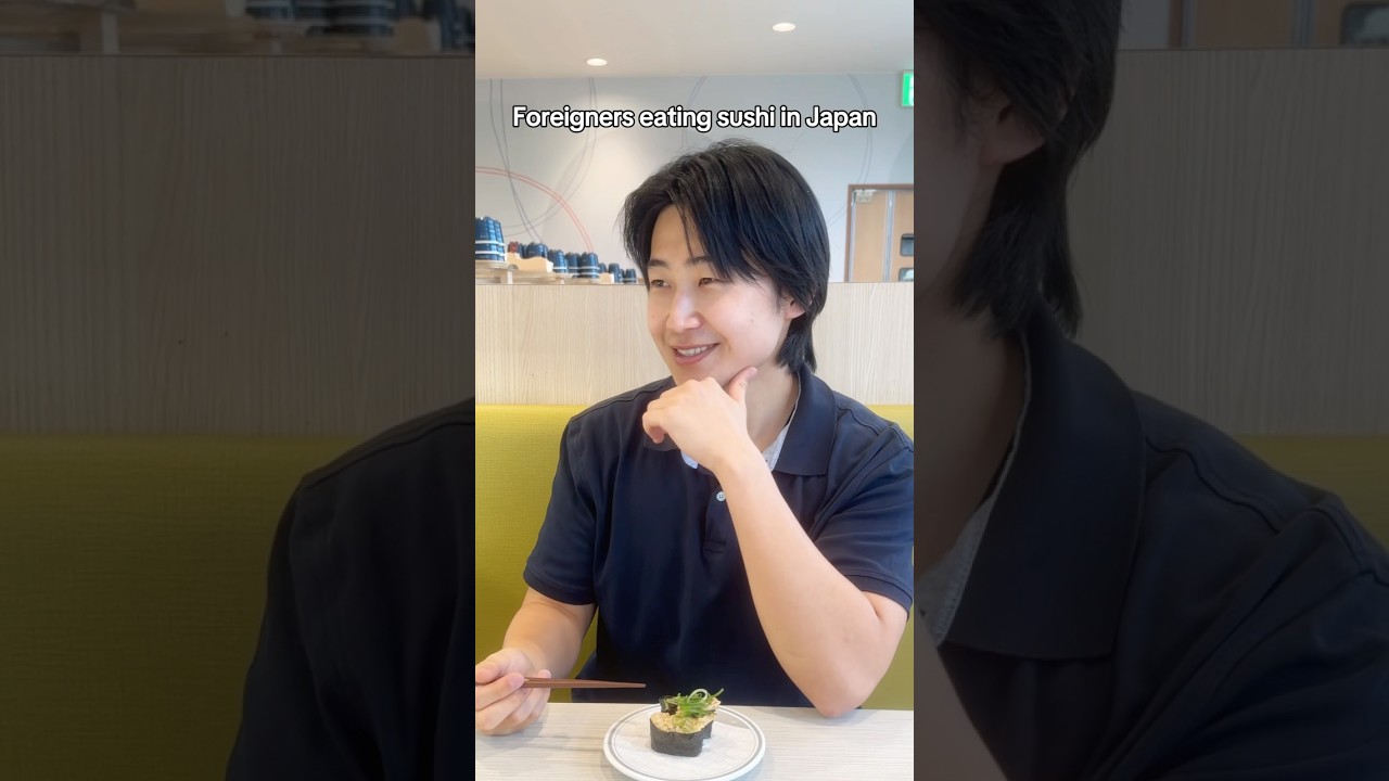 Foreigners eating sushi in Japan
