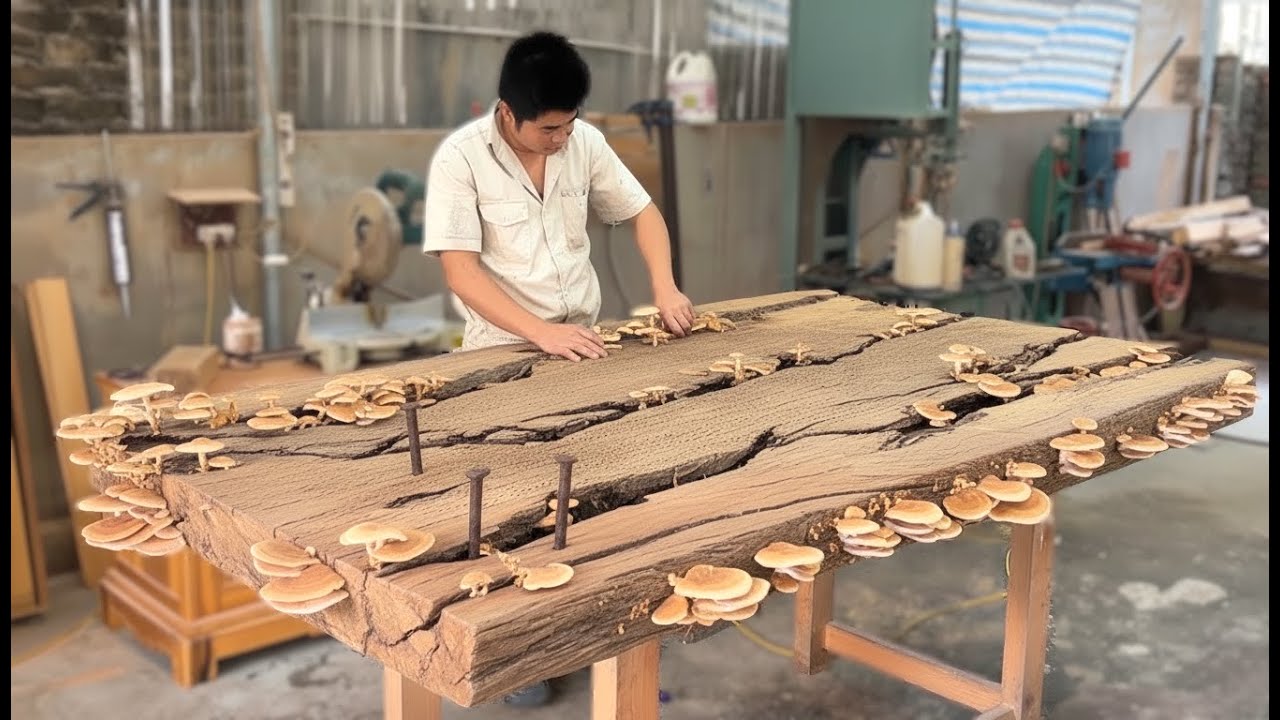 Turning a 2,000-Pound Cracked, Termite-Eaten Wood Slab into a Grand Dining Table!