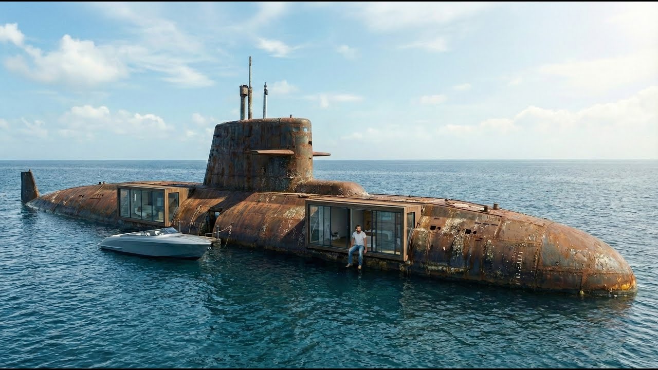 This man built a SECRET HOUSE inside a SUBMARINE — Building a house in the middle of the sea (ASMR)