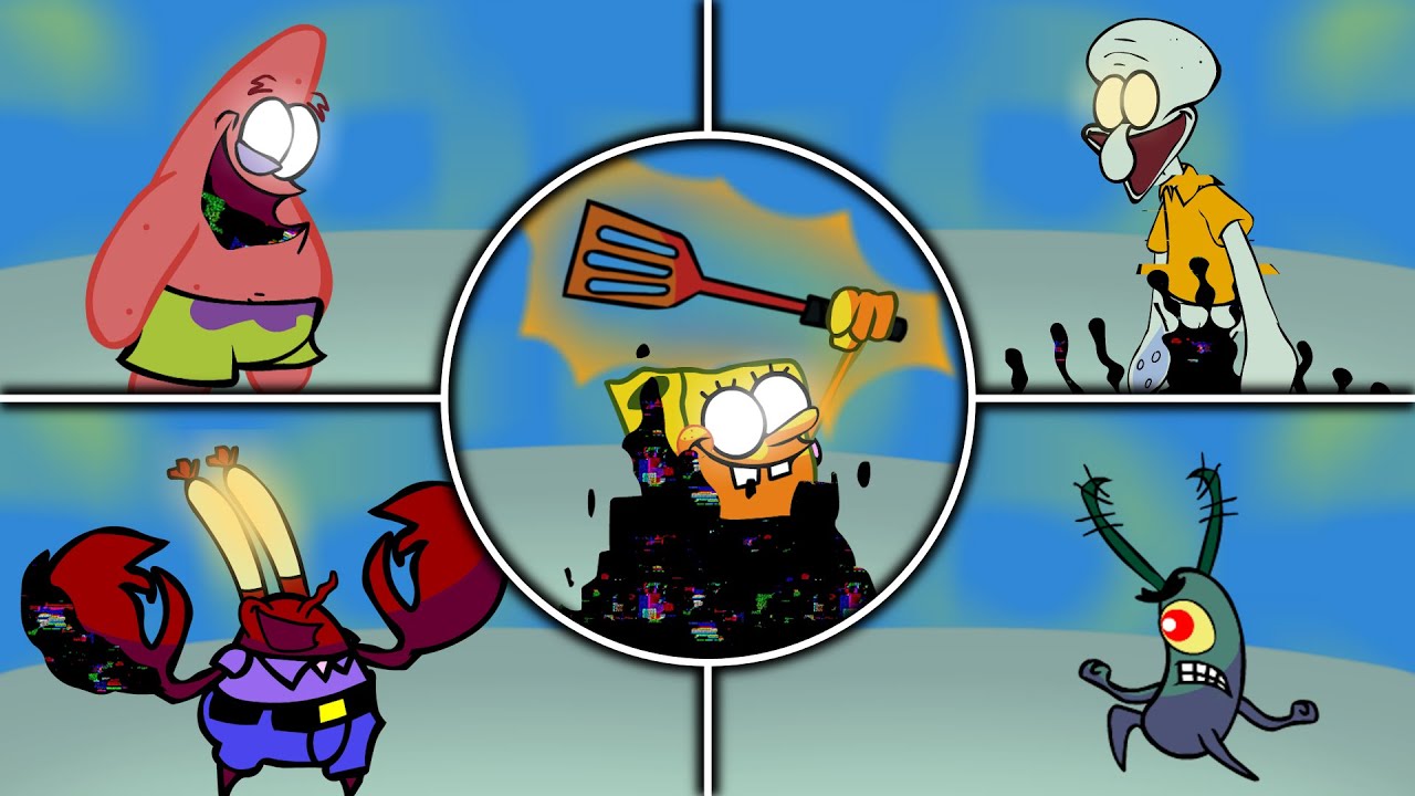 FNF Spongebob All Phases - FNF Glitched Legends (FNF Pibby Spongebob)