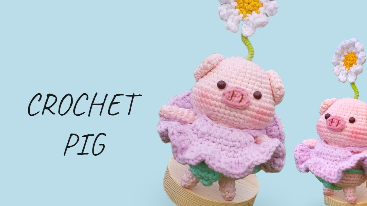 #5 | Crochet Pig | Móc Bé Heo Đội Hoa Siêu Cute | 