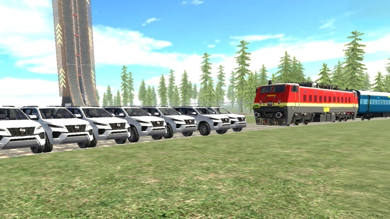 100fortuner vs train || trying to stop train in india bike driving 3d 