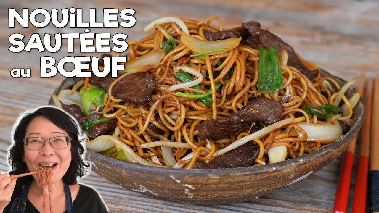 NOUILLES SAUTÉES au BŒUF 🍜Cuisson en Poêle Plate🔥Nouilles à la fois Fermes et Enrobées de Sauce 牛肉炒面