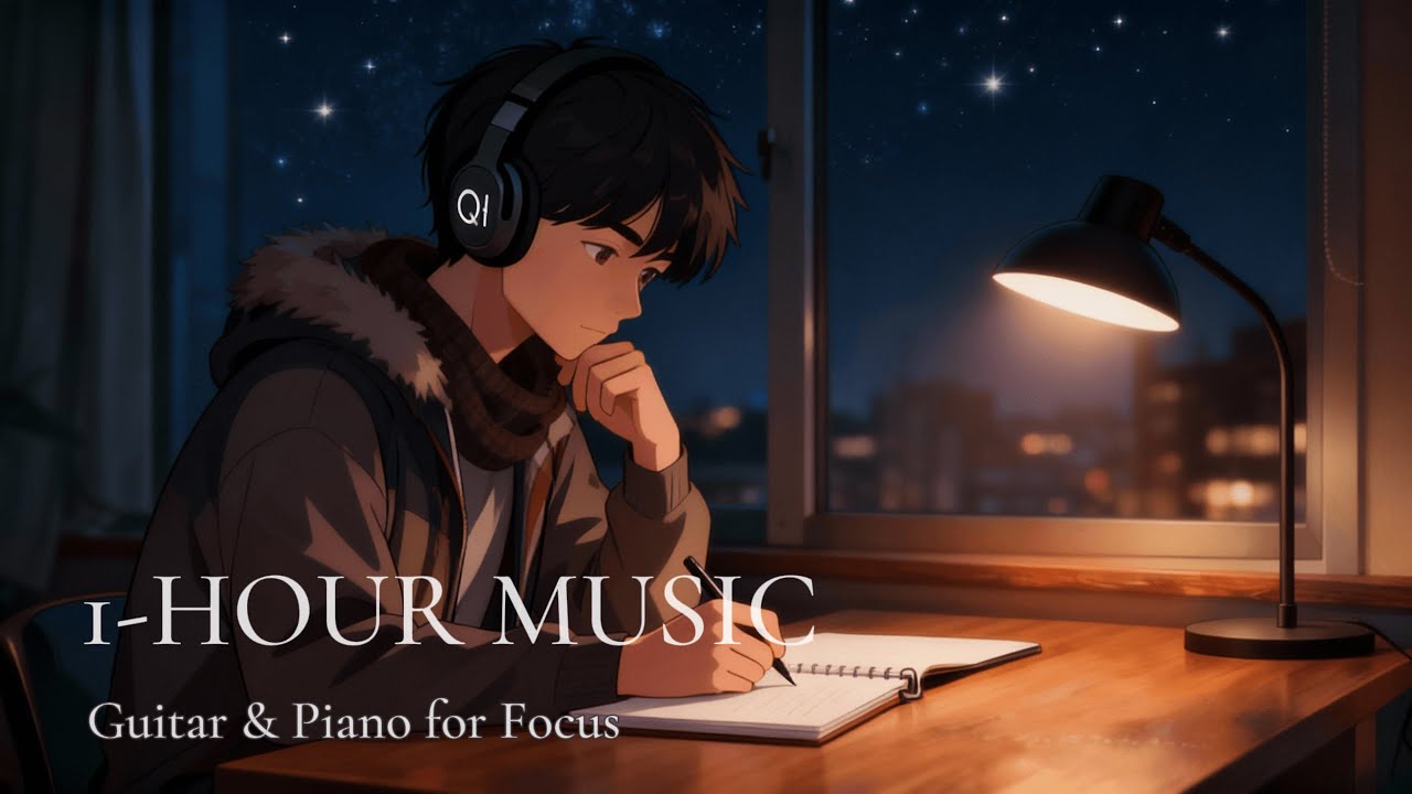 1-Hour Focus Music | Soft Guitar for Writing — Clear Winter Night