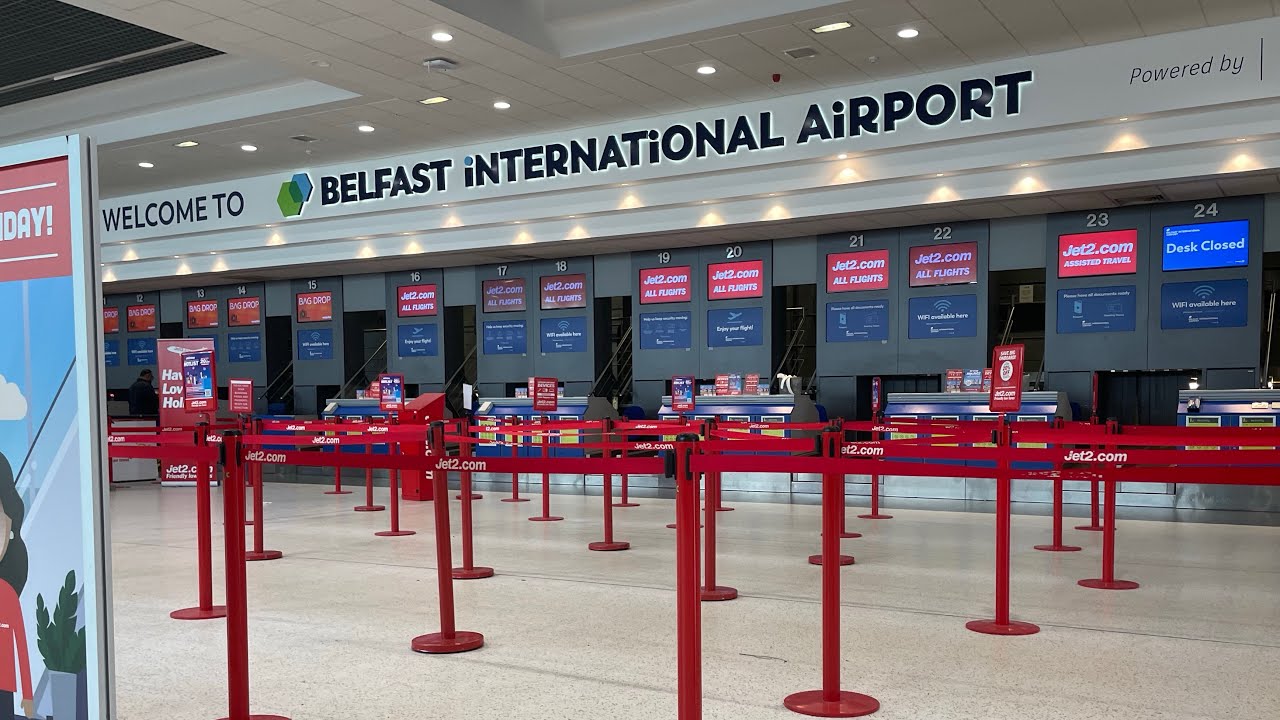 Inside Belfast International Airport (and walking into the terminal)