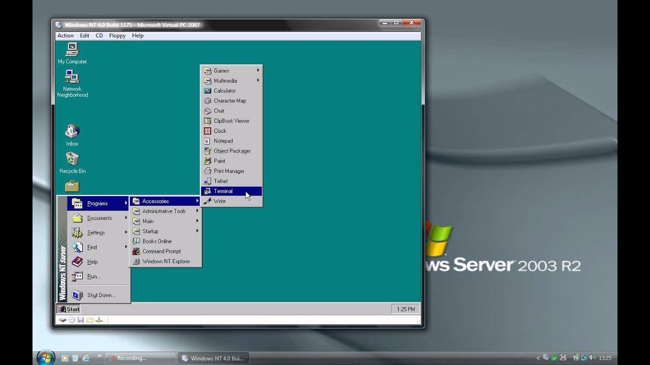 Microsoft Cairo Server (Windows NT 4.0 beta) build 1175 in Virtual PC 2007