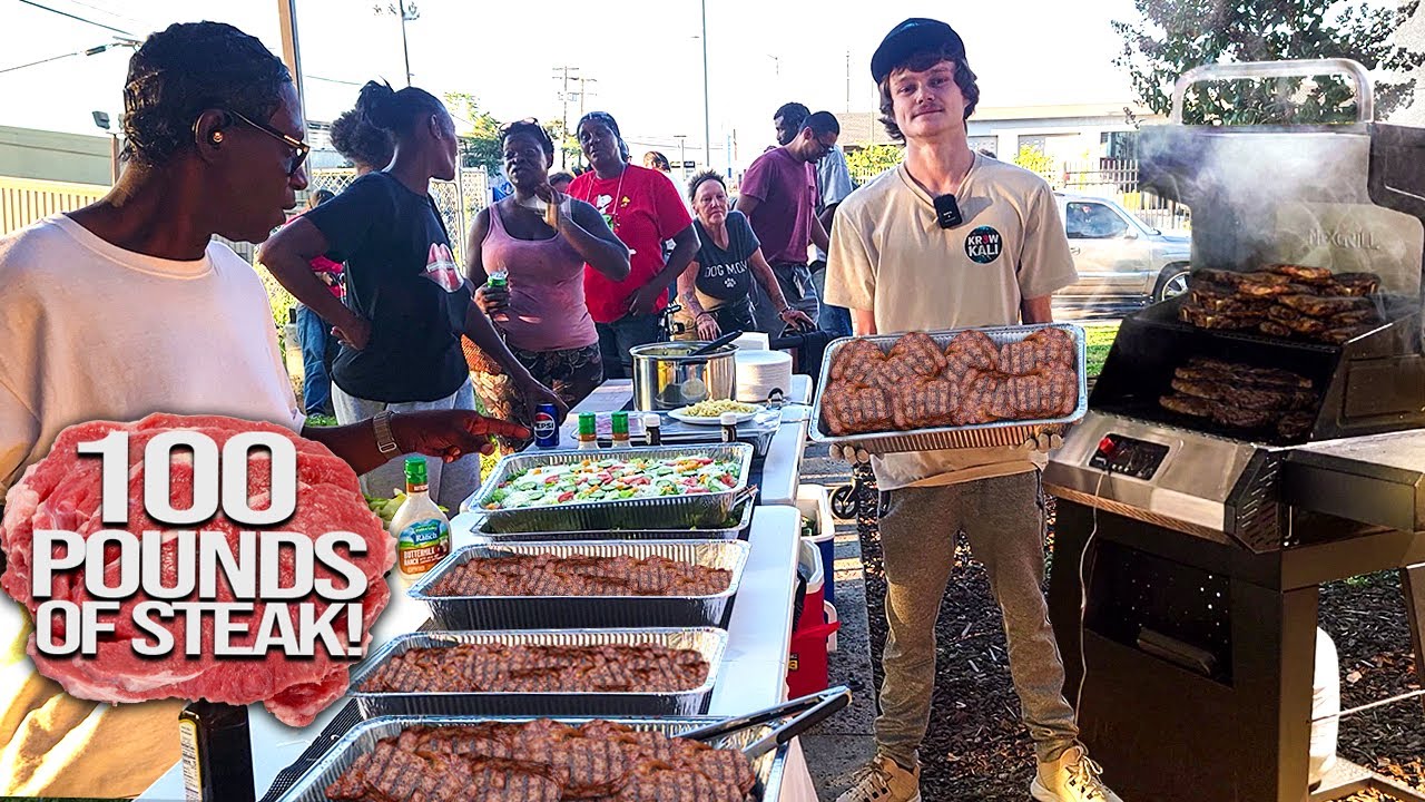 Cooking 100 Pounds Of Steak For The Homeless!