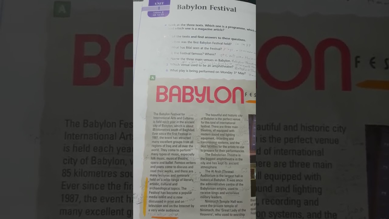 5th Prep. - Unit 1: Textbook passage - Babylon Festival