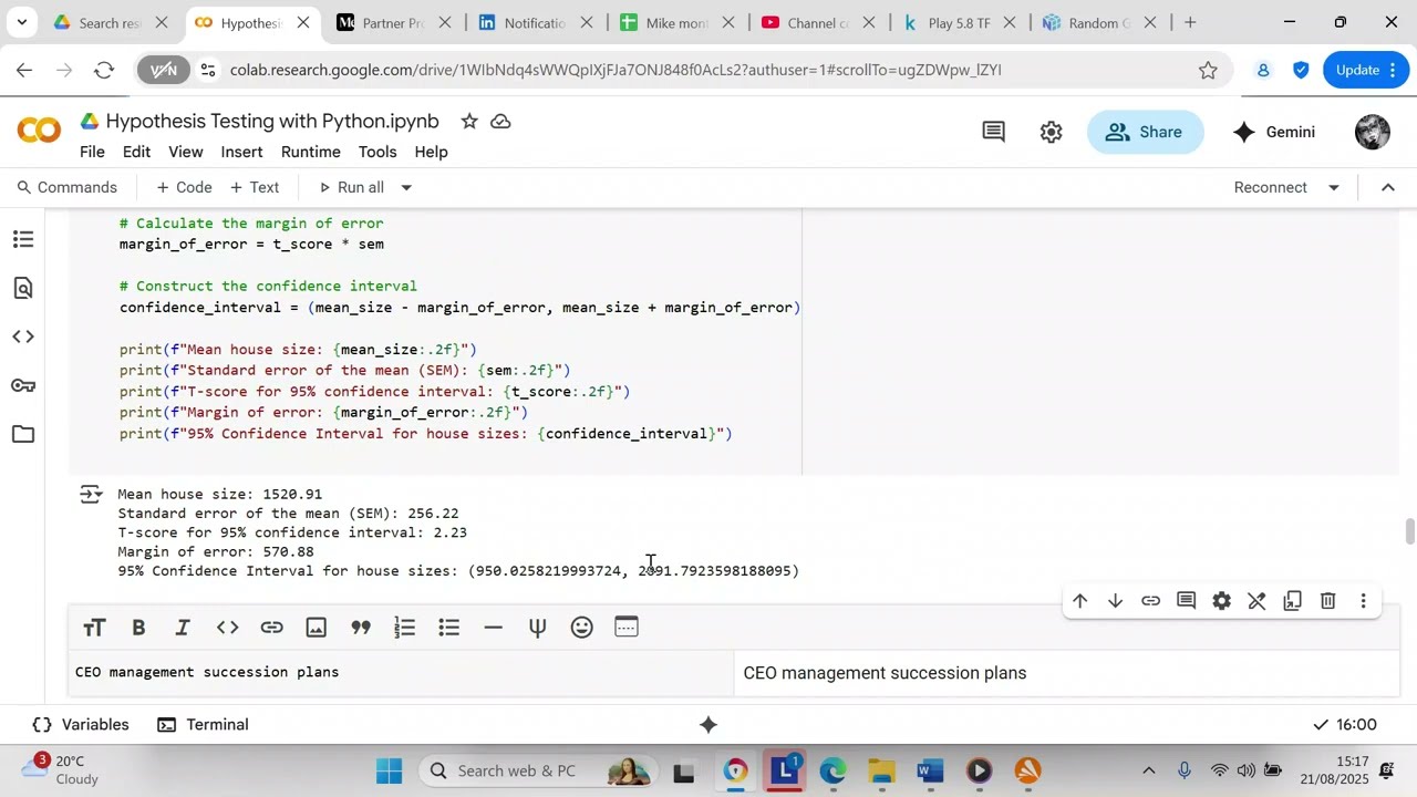 Calculate confidence intervals for house sizes using Python