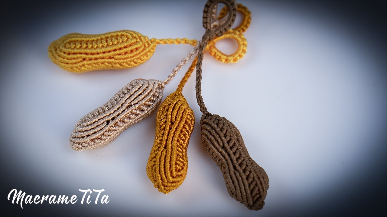 Macrame keychain tutorial:  3D Peanut Keychain 🥜🥜 | DIY Macrame Key Chain  step by step tutorial 🥜🥜