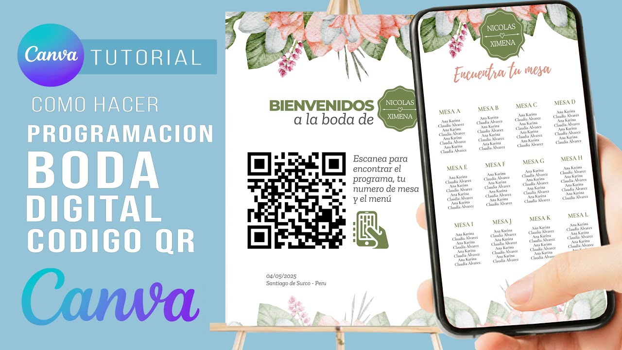Como hacer PROGRAMACIÓN para BODA DIGITAL con CÓDIGO QR | lista de invitados + N°MESA, menú en CANVA
