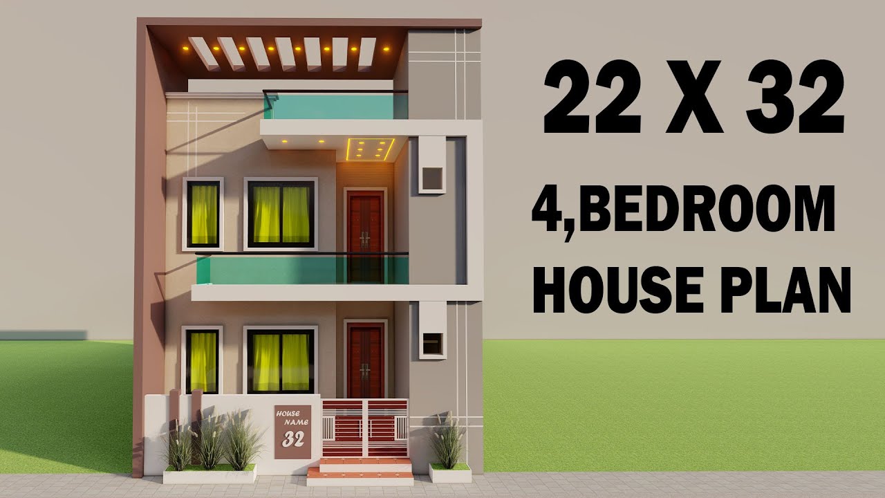22X32 4 Bedroom house plan,3D ghar ka naksha,22 x 32 sqft duplex house plan,2 by32 feet house plan