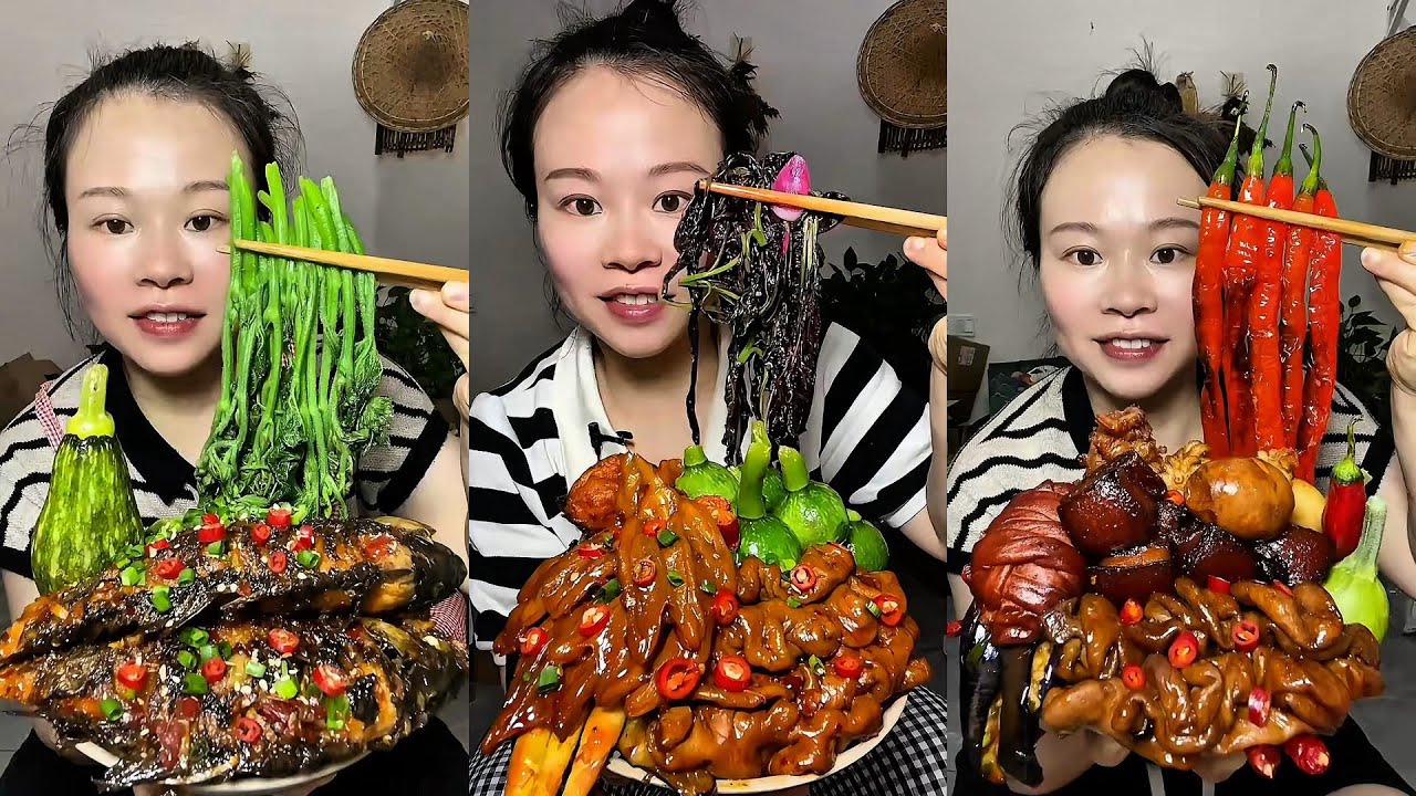 🔥 Homemade Mukbang | Braised Pork, Water Spinach, Eggs & Super Spicy Chili 🌶️ | Super delicious