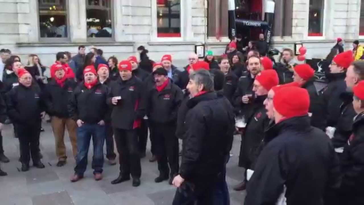 Male voice choir flash mob Wales v England 6 nations 2015