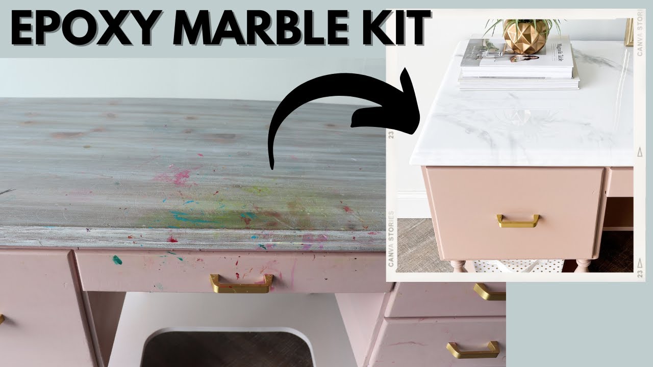 I Tried An EPOXY Countertop Marble Kit On Furniture // Glam Desk Makeover