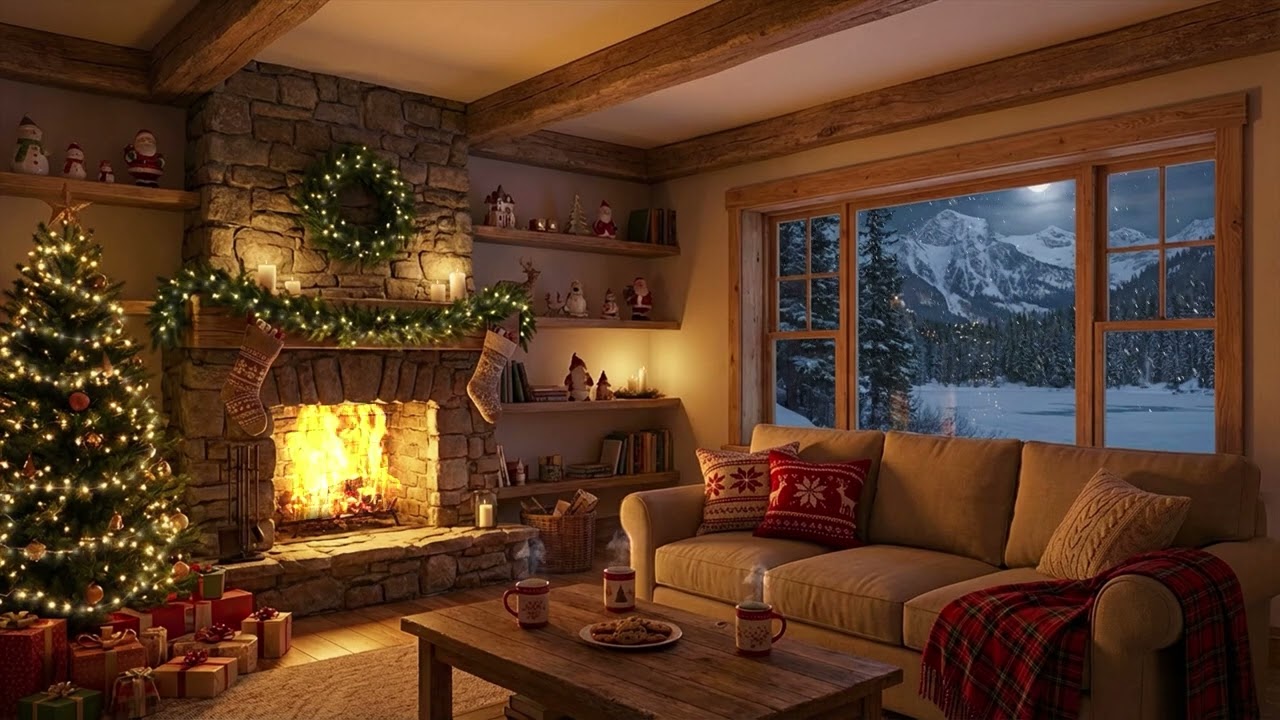 Cozy Winter Cabin Getaway ❄️ Warm Piano Jazz & Fireplace Glow Ambience for Deep Sleep and Calm