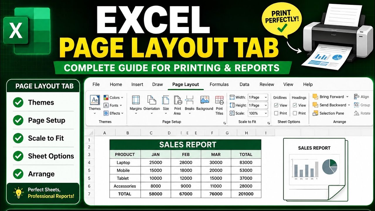 Page Layout Tab Explained in Hindi | Excel Printing Tips