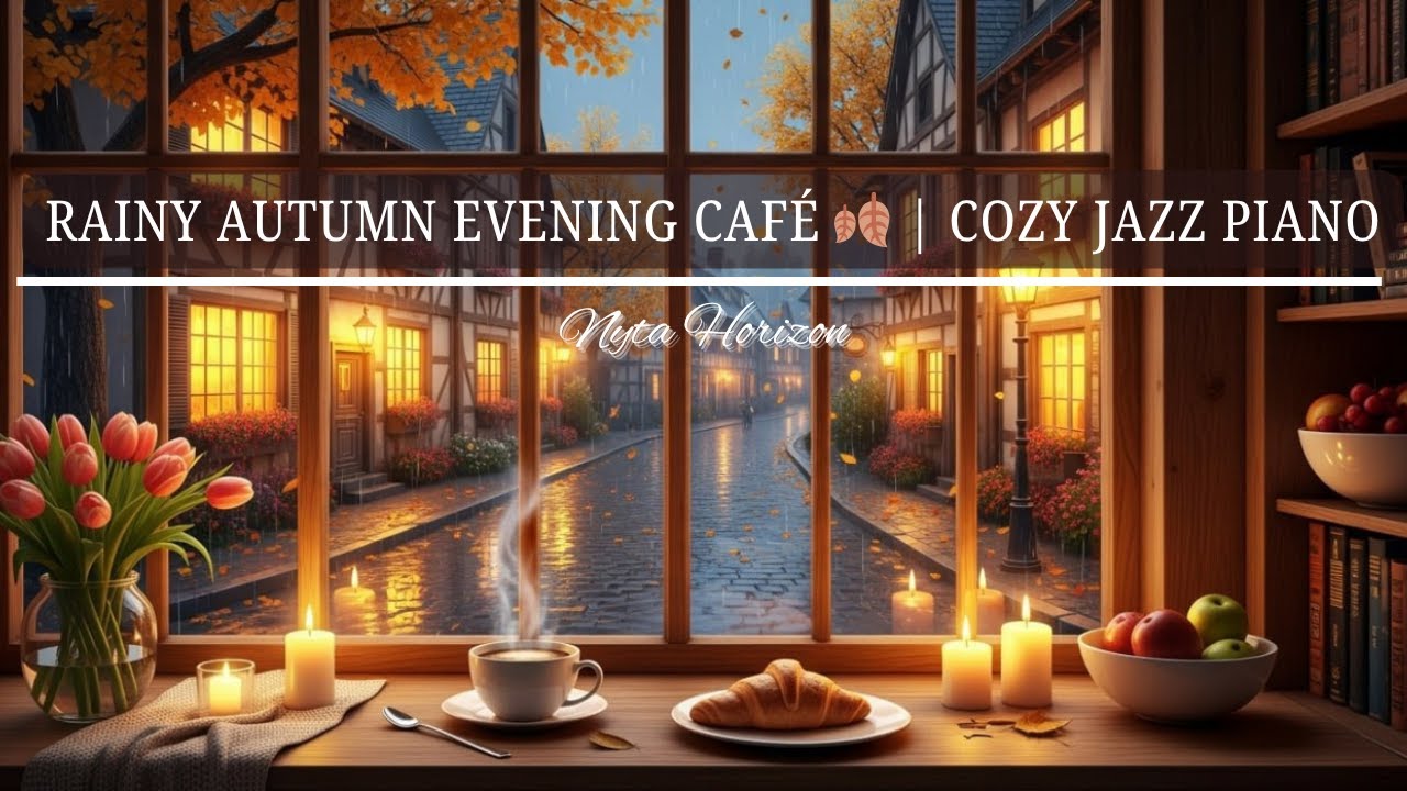 Rainy Autumn Evening Café 🍂  Cozy Jazz Piano Music for Relaxation, Study & Sleep