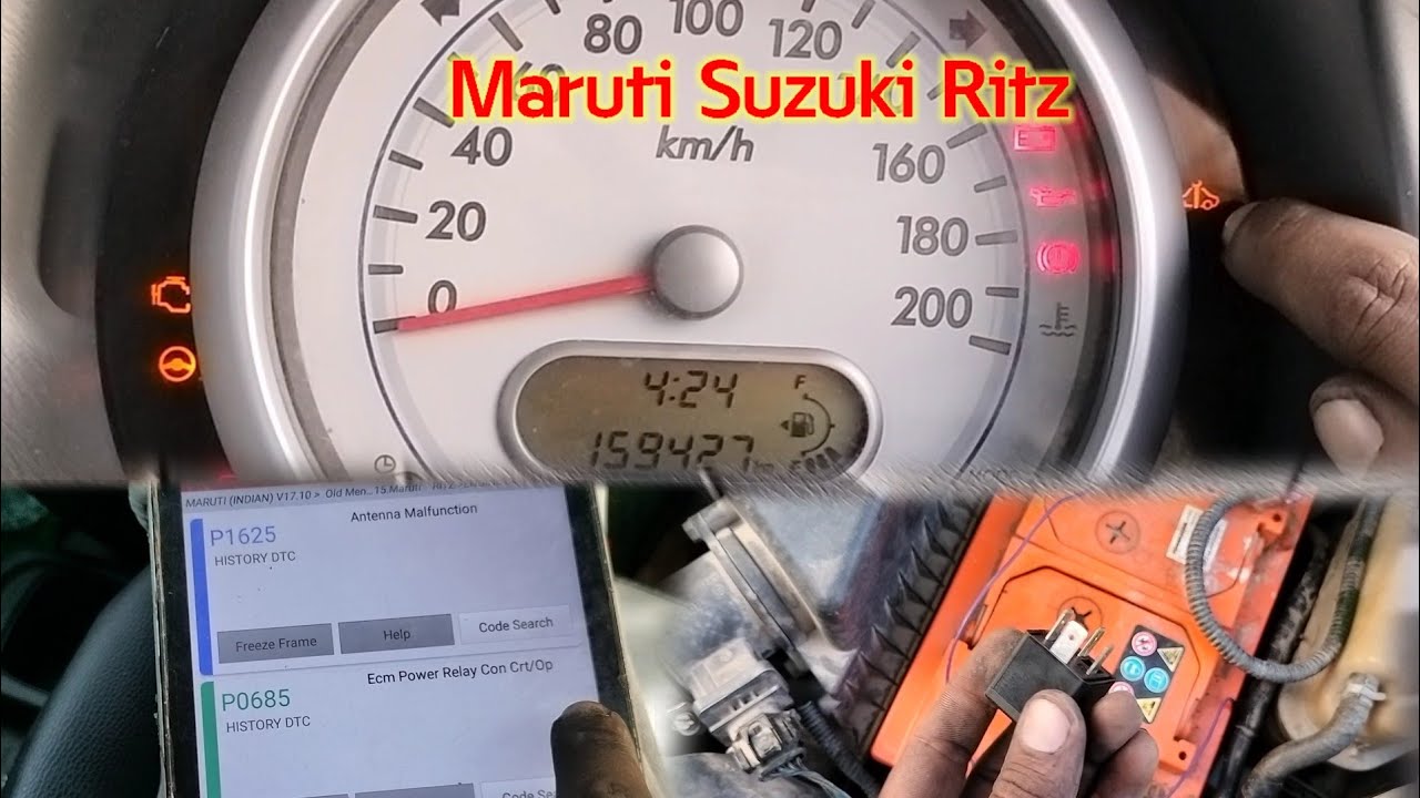 Maruti Suzuki Ritz Diesel Starting issue Engine Cranck Dtc P1625 Antenna malfunction P0685 Work Done
