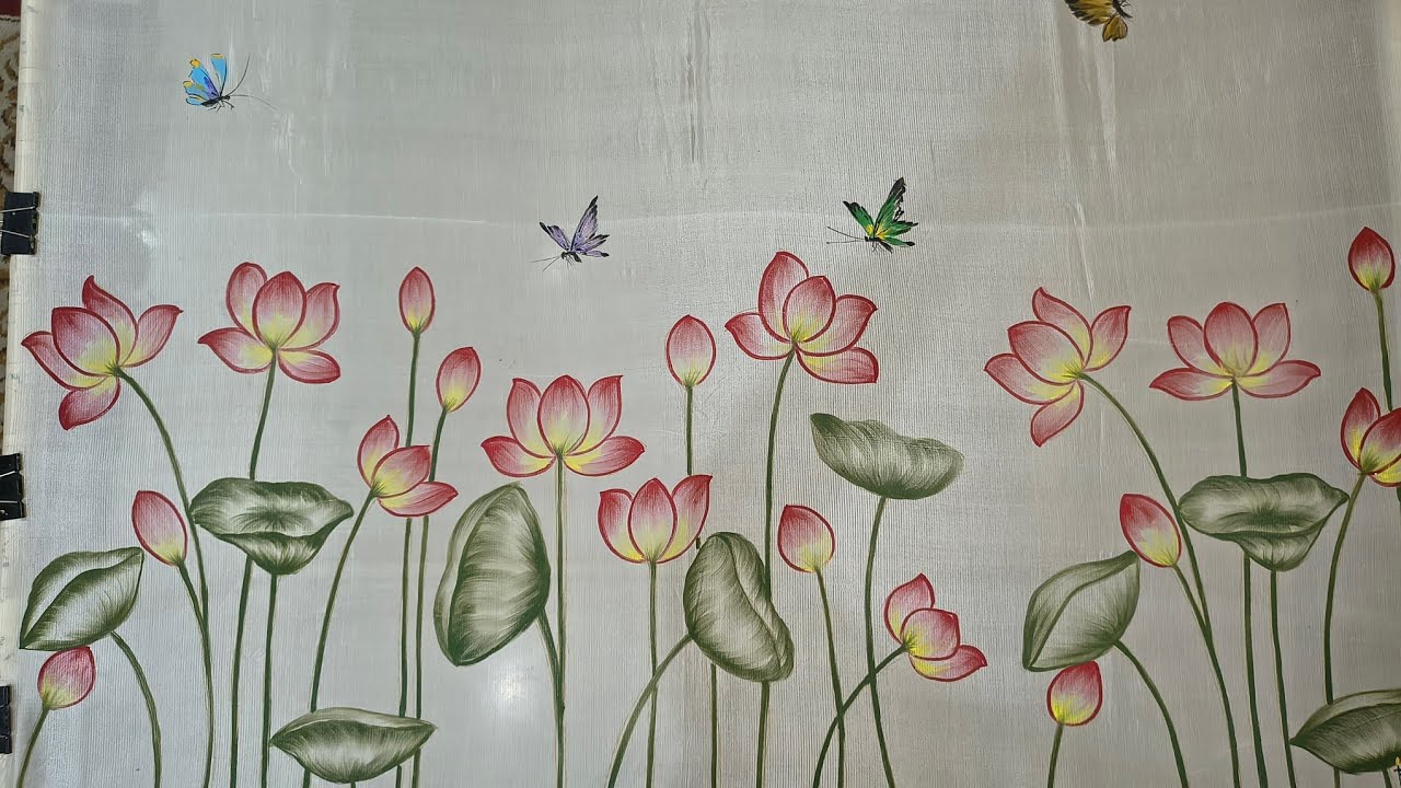  Easy way to paint beautiful Lotus on a Saree for Beginners || Fabric painting -157 || JLPraphulla 