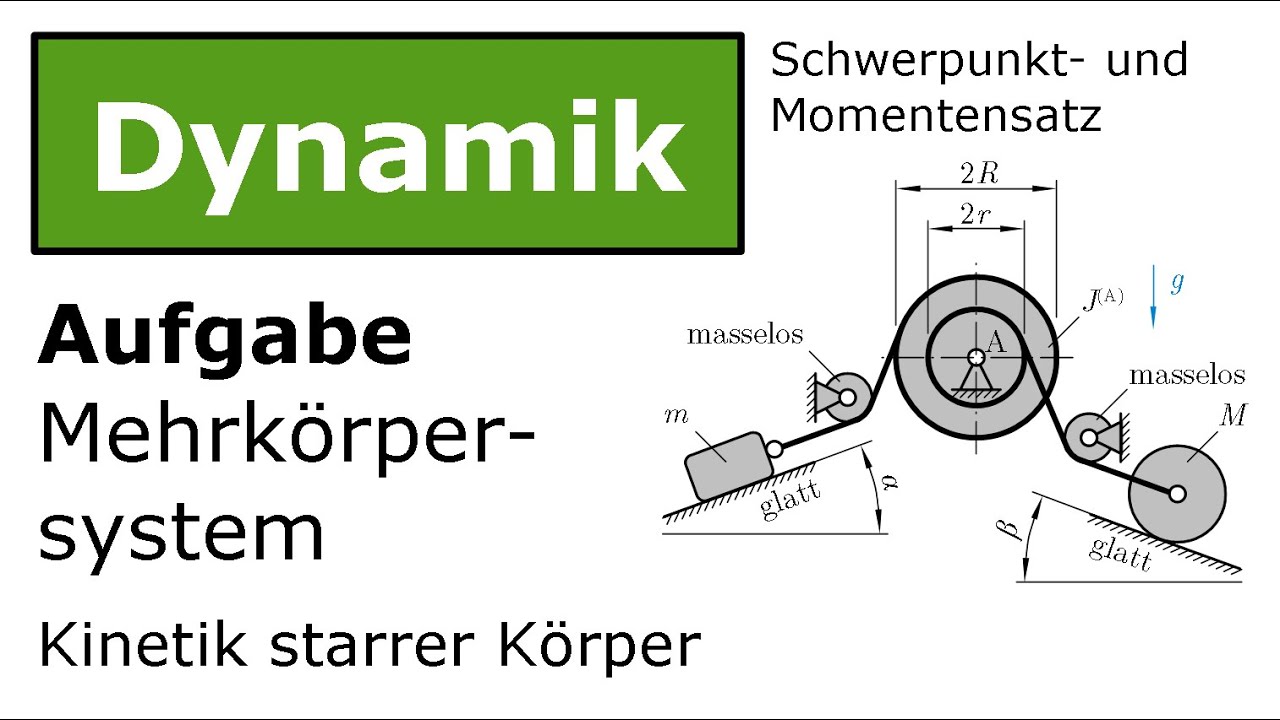 ⚙️ Mehrkörpersystem mit Stufenrolle mit Schwerpunktsatz und Momentensatz [Dynamik, Kinetik]