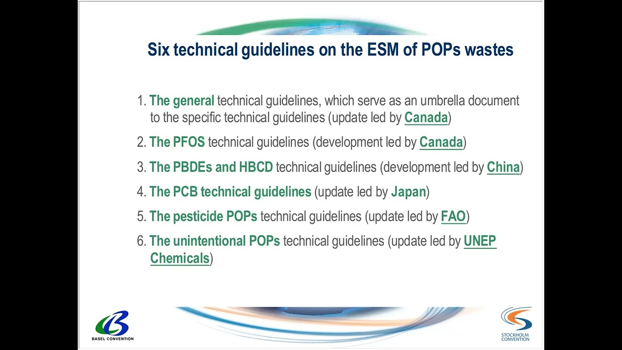 Technical Guidelines for the ESM of POPs wastes status of work and future plans