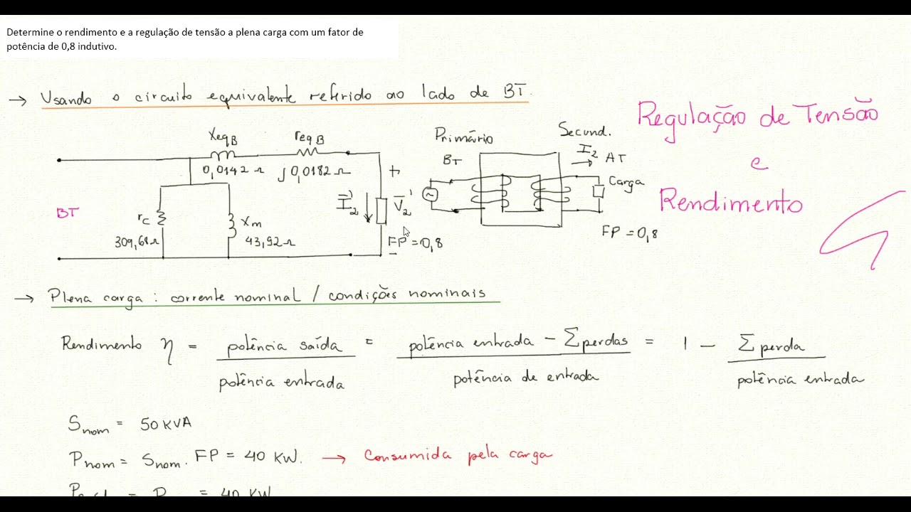 Exercício resolvido sobre transformador - Parte 2 (Rendimento)