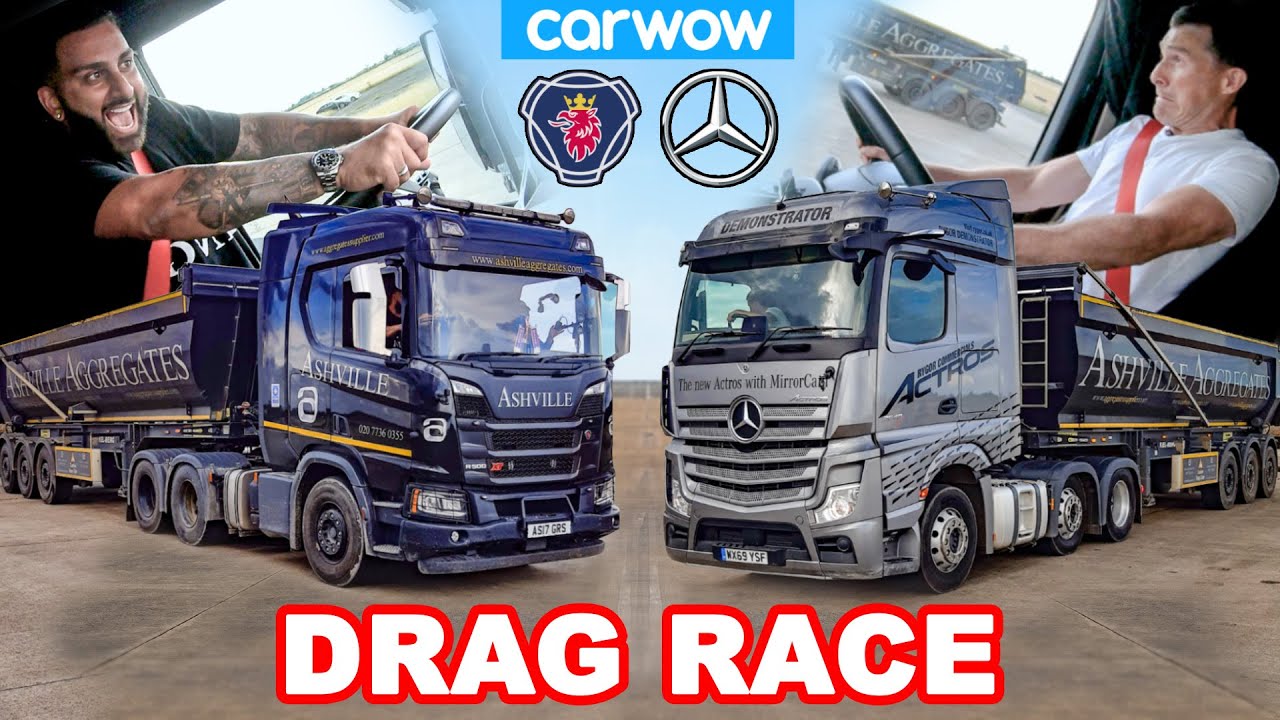 Mercedes Actros vs Scania R500 - DRAG RACE *Truk 44 Ton!*