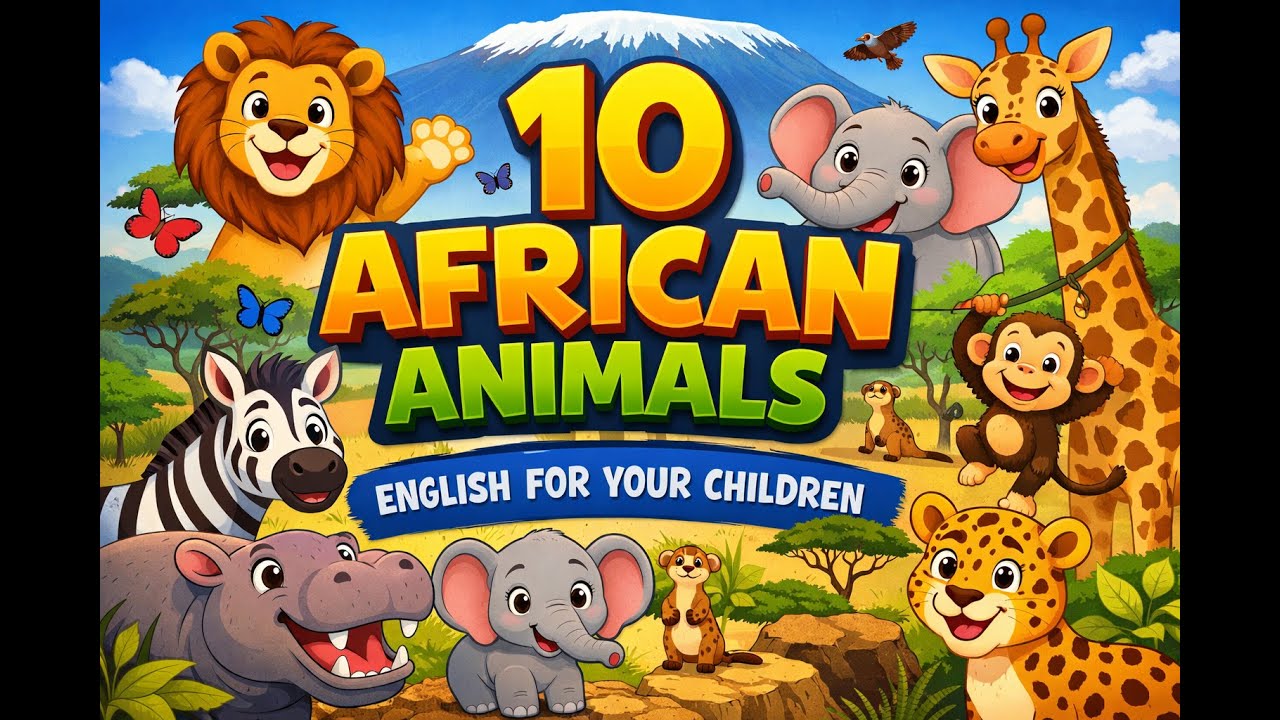 🦒🦁🌍 🐘🦓 10 African Animals for Kids | Fun English Vocabulary (ESL / ESOL)