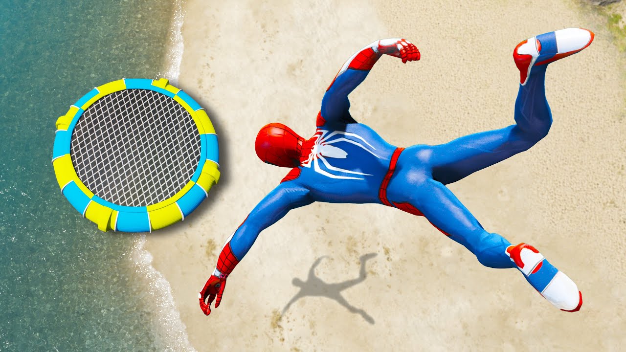 GTA 5 SpiderMan Epic Trampoline Jumps and Fails | Spider-man Gameplay EP-2