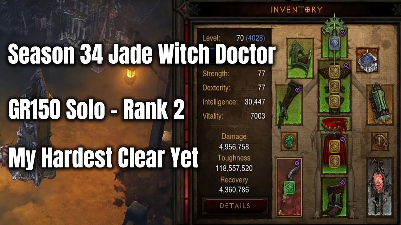 Season 34 Jade Witch Doctor GR150 Solo Rank 2 - Diablo 3