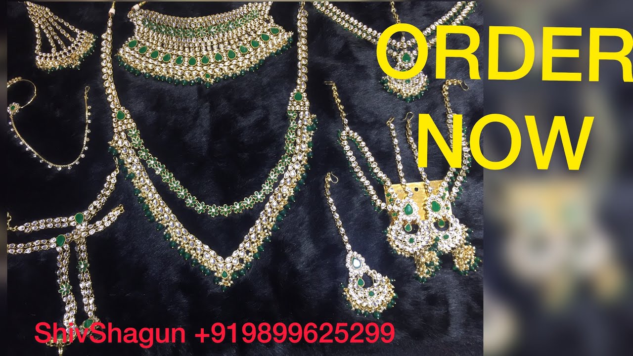 Designer Kundan Bridal Jewellery Set / Green Emerald Kundan Wedding Set Premium Quality
