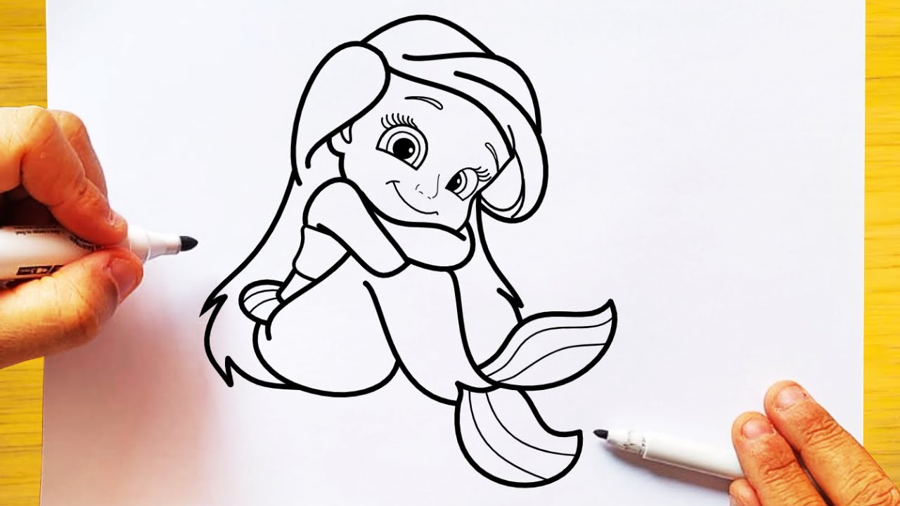 CÓMO DIBUJAR A LA SIRENITA ARIEL NIÑO