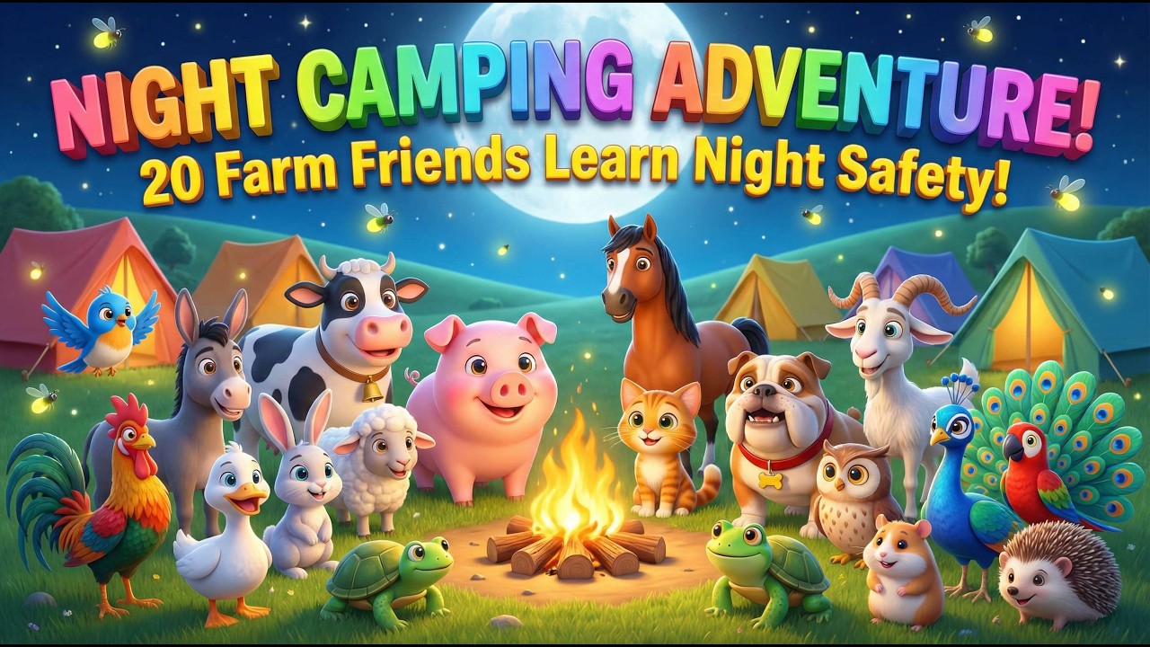 🐷 Farm Animals Night Camping Adventure  Learn Night Safety Skills for Kids  3D Animation for Toddle