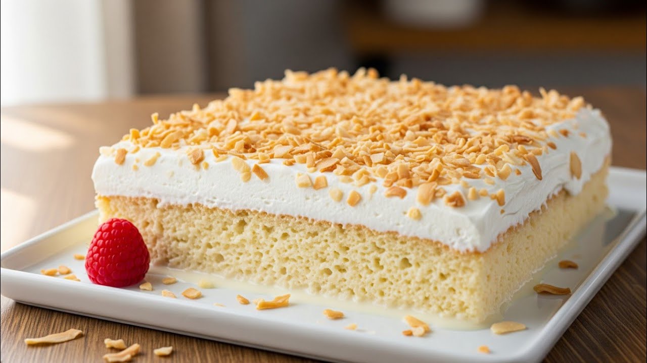 Easy Coconut Tresleches Cake Recipe! How to make coconut tresleches cake